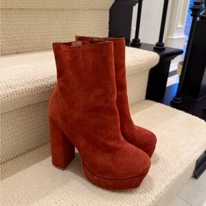 Jeffrey Campbell x Free People Suede Platform Ankle Boots - Rust